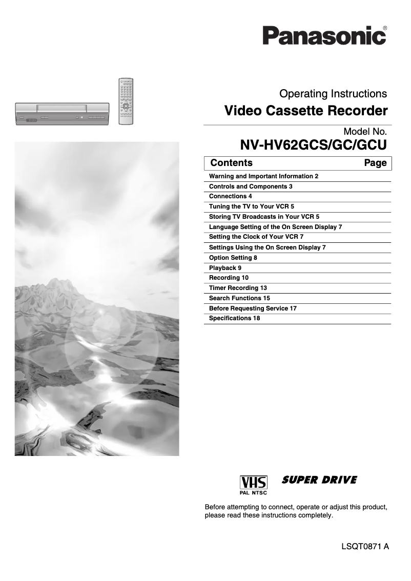 Page 1 of the manual User Manual Panasonic NV-HV62GC