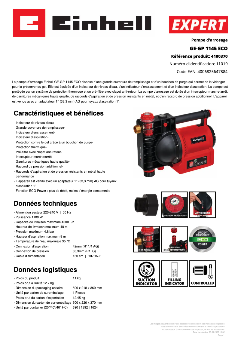 First page image of the manual for GE-GP 1145 ECO