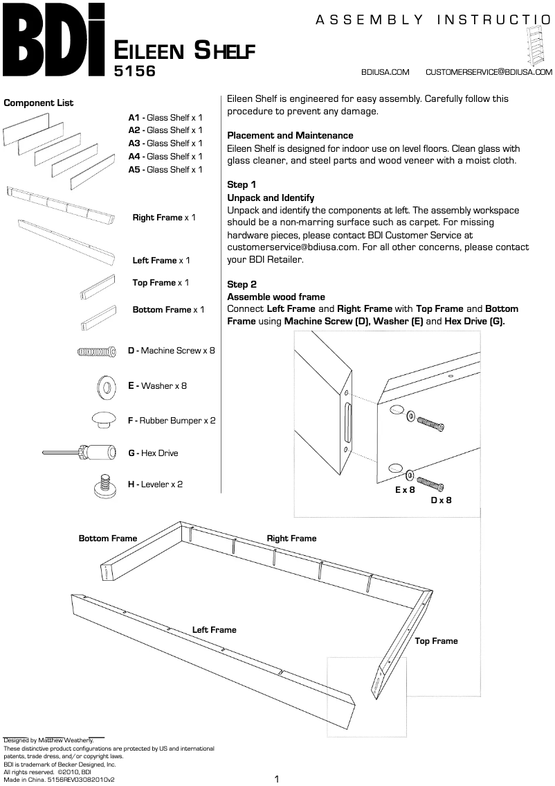 Page 1 of the manual User Manual BDI Eileen Shelf 5156