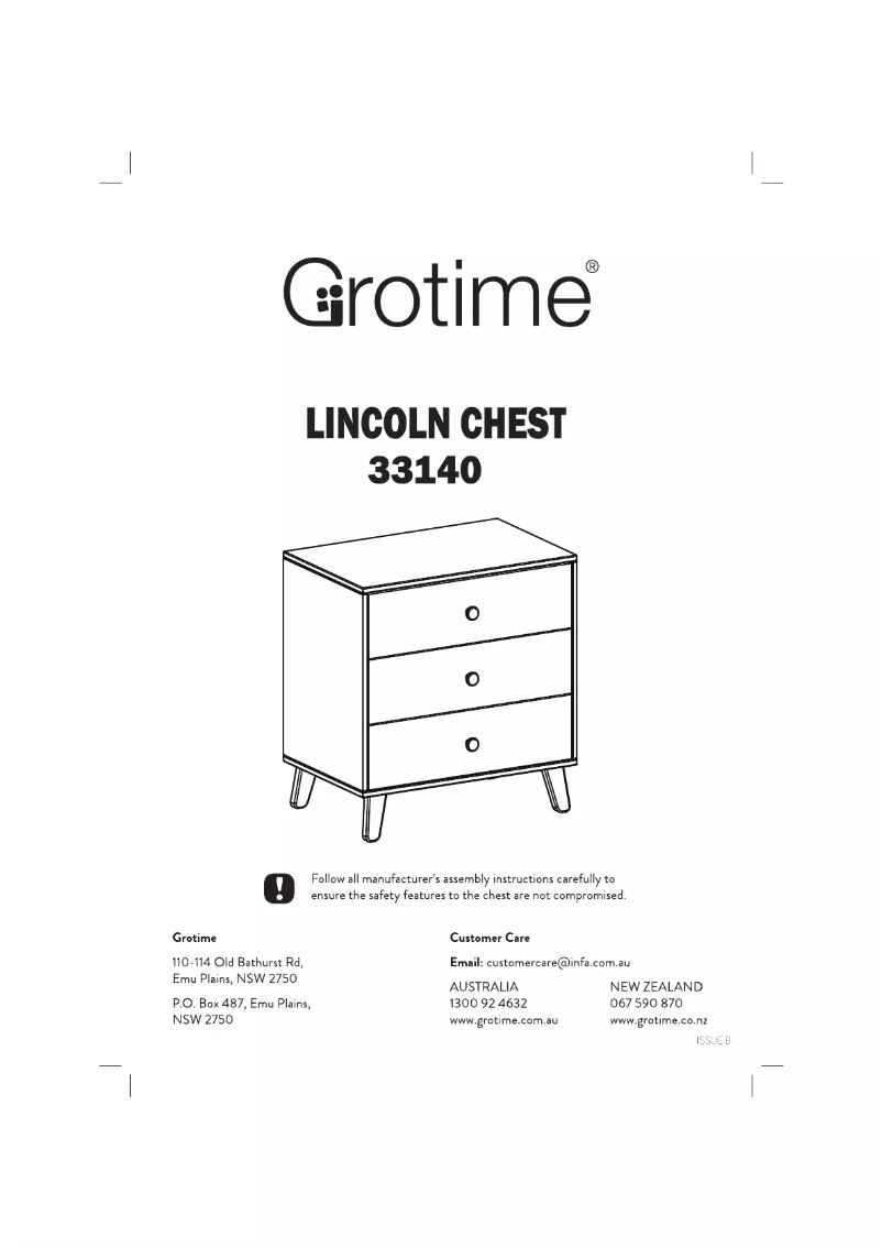Page 1 of the manual User Manual Grotime Lincoln Chest