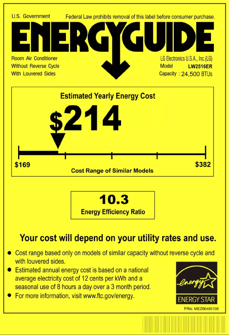Page 1 of the manual Energy Label LG LW2516ER