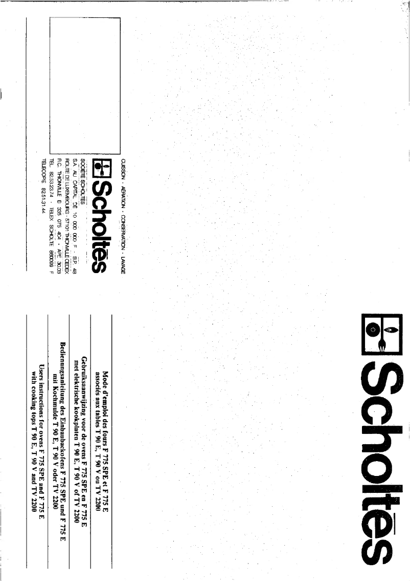 Page 1 de la notice Manuel utilisateur Scholtès F 775 E
