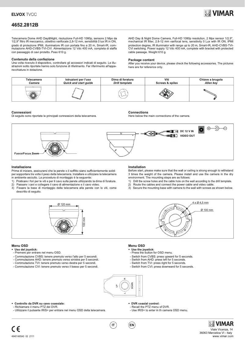 Page 1 of the manual User Manual Vimar ELVOX 4652.2812B