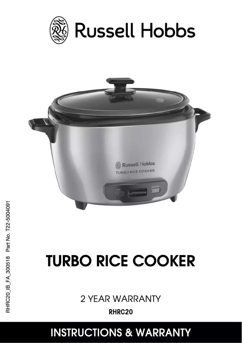 First page image of the manual for Turbo Rice Cooker RHRC20