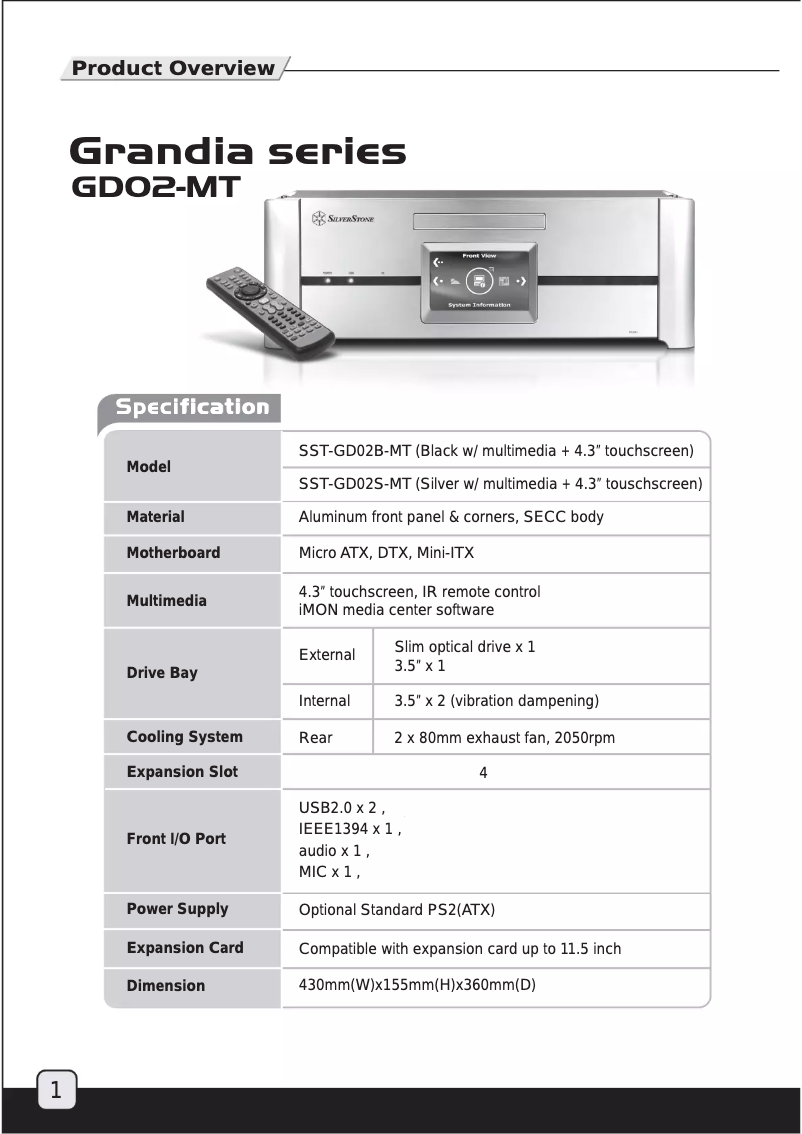 Page 1 of the manual User Manual Silverstone GD02MT