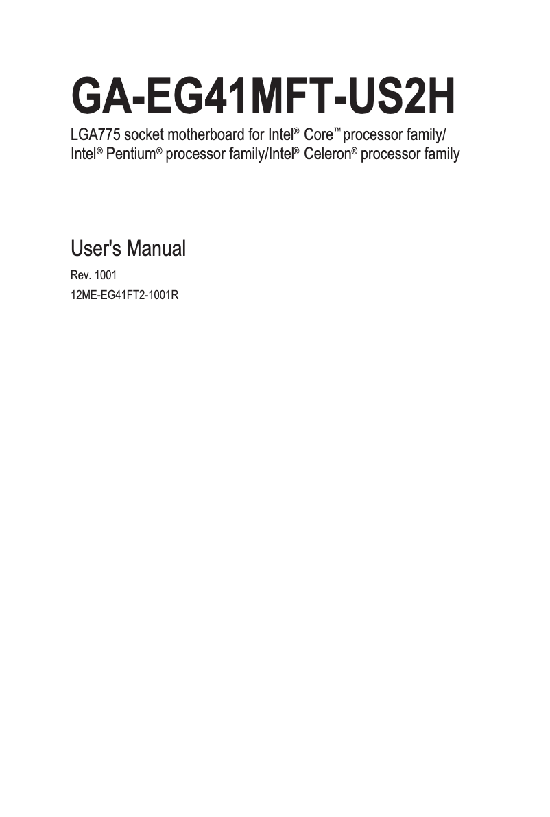 Page 1 of the manual User Manual Gigabyte EG41MFT-US2H