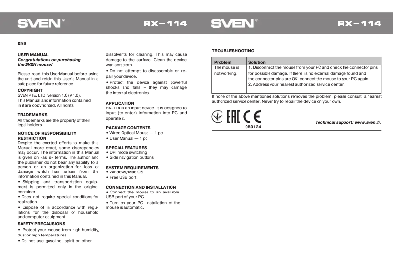 Page 1 of the manual User Manual Sven RX-114