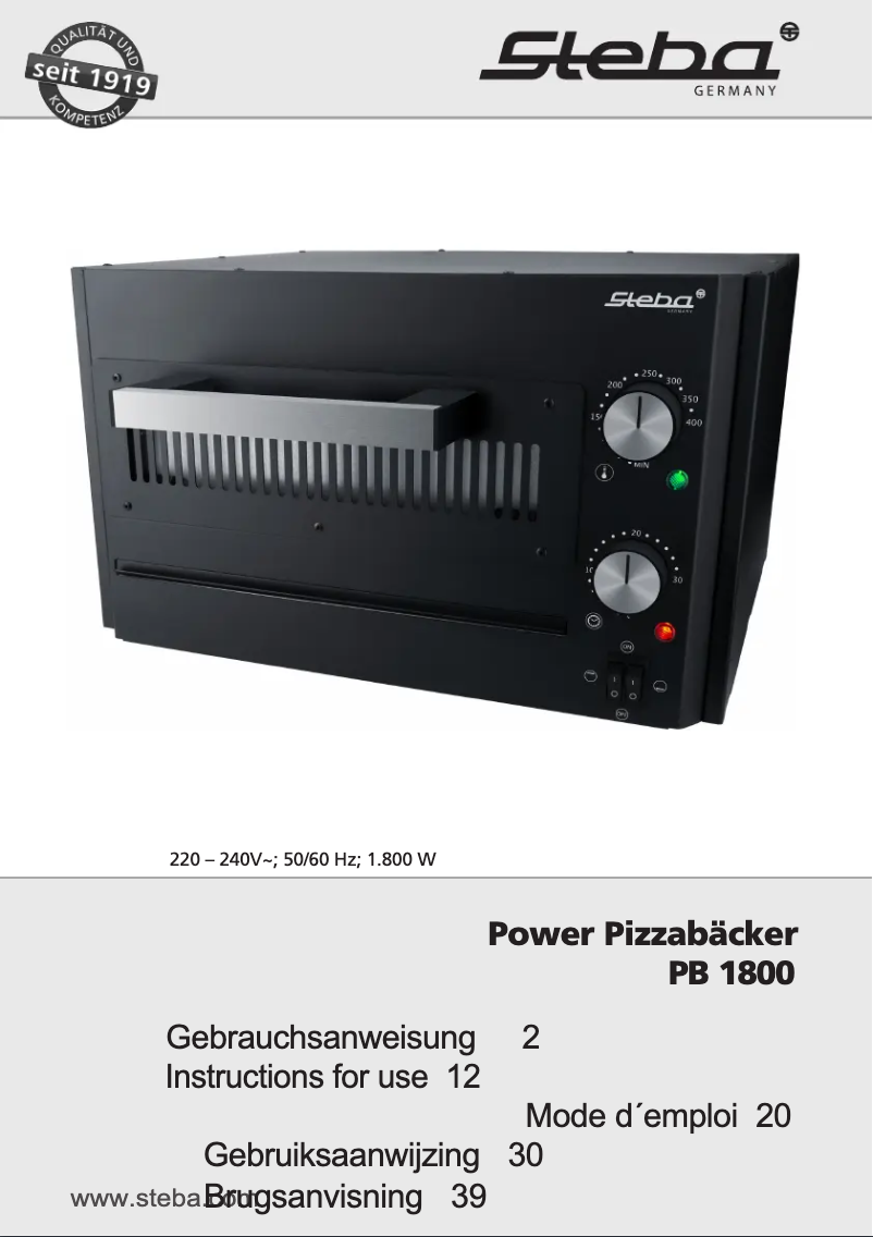 First page image of the manual for PB 1800