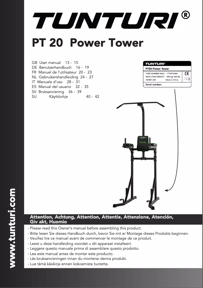 First page image of the manual for Power Tower PT20