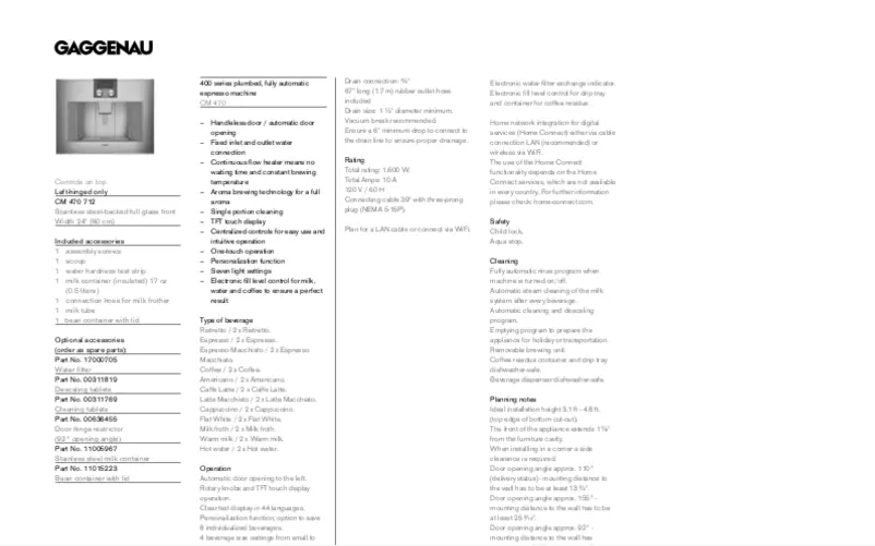Page 1 of the manual Technical Sheet Gaggenau CM470712