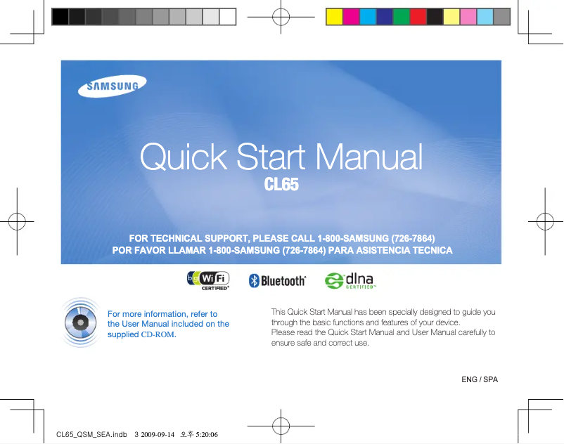 Page 1 of the manual Quick Start Guide Samsung CL65