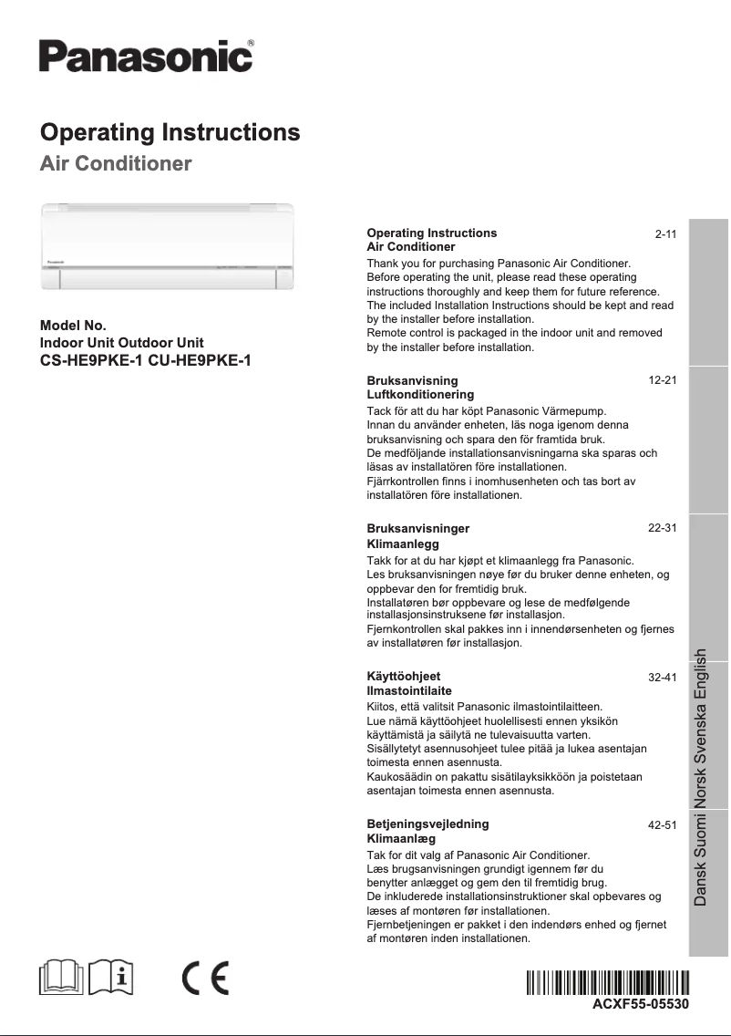 Page 1 of the manual User Manual Panasonic CS-HE9PKE1