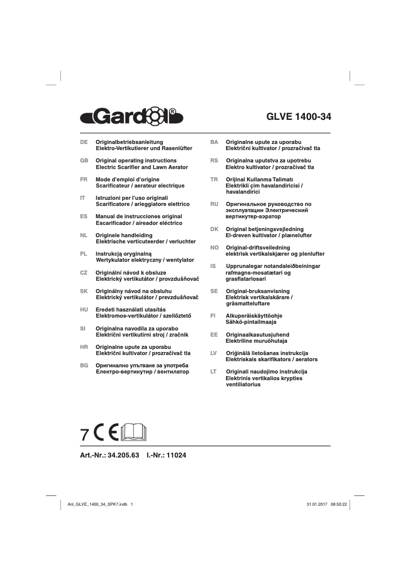 First page image of the manual for GLVE 1400-34