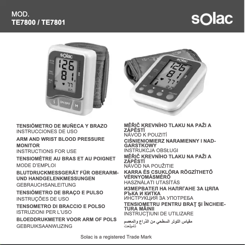 Page 1 of the manual User Manual Solac TE7800