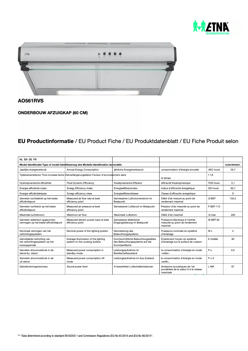 First page image of the manual for AO561RVS