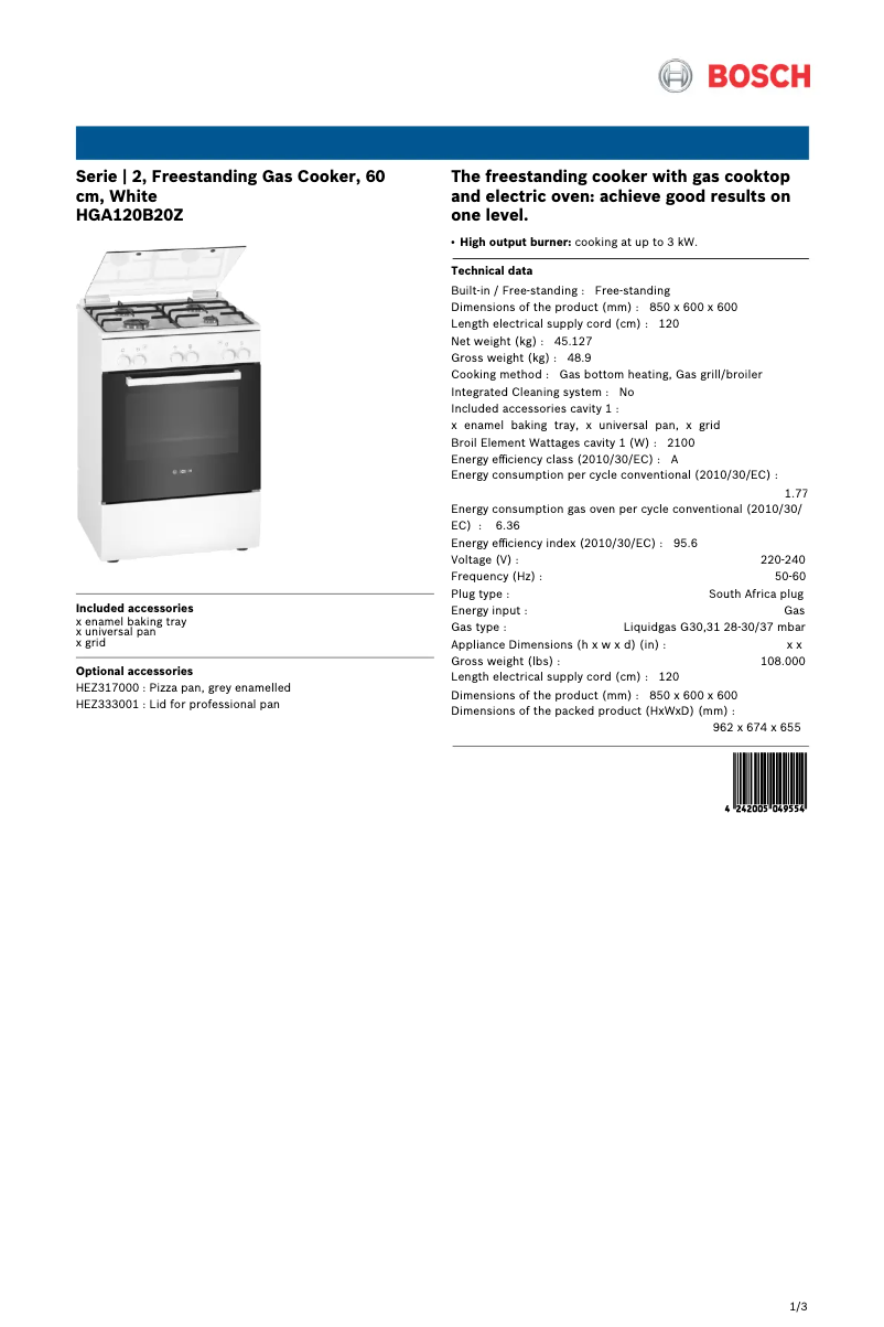 First page image of the manual for HGA120B20Z
