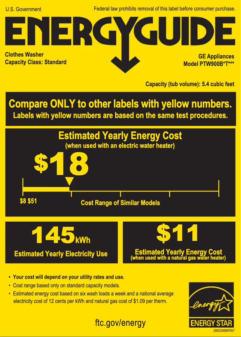 Page 1 of the manual Energy Label GE PTW900BPTRS