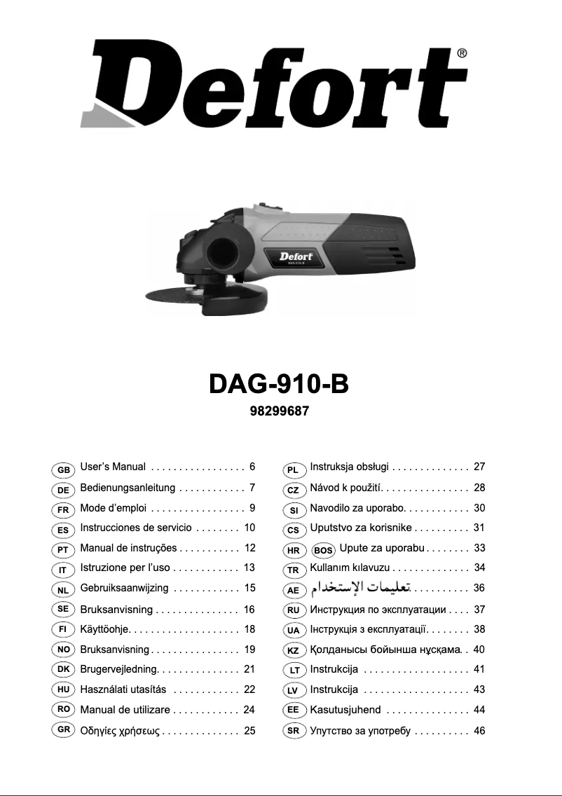 Page 1 of the manual User Manual Defort DAG-910-B