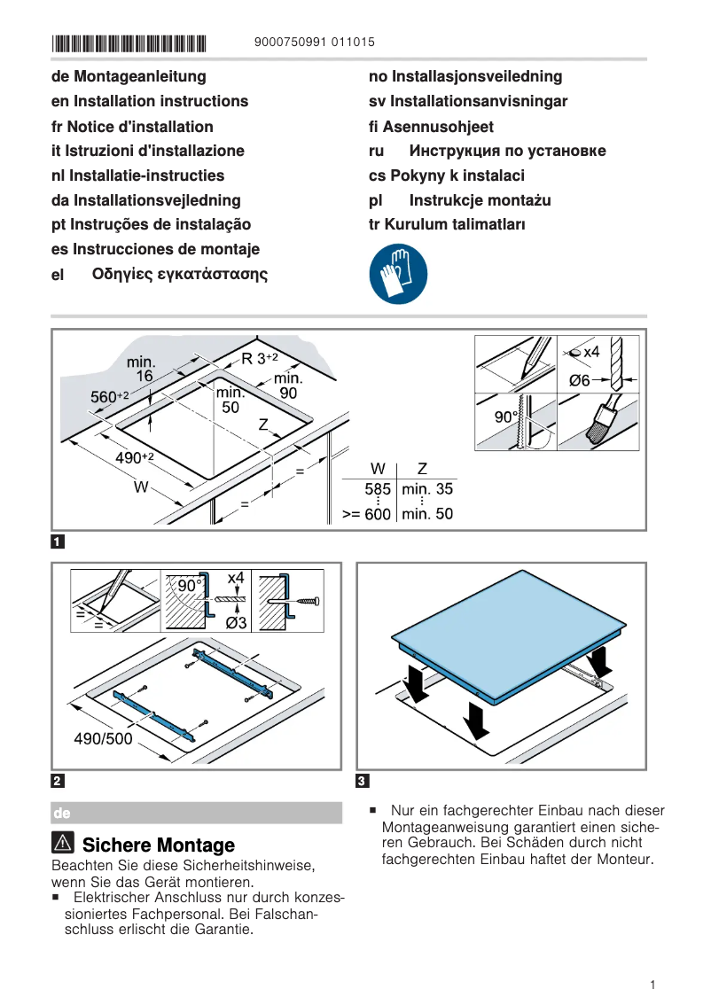 Page 1 of the manual Installation Guide Siemens iQ100 ET645FEN1E
