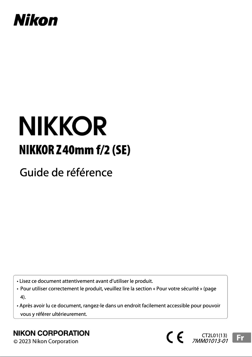 Page 1 of the manual User Manual Nikon NIKKOR Z 40mm f/2(SE)