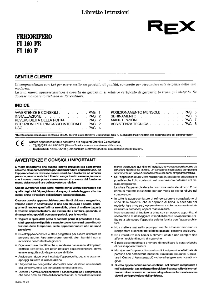 First page image of the manual for FI160FR