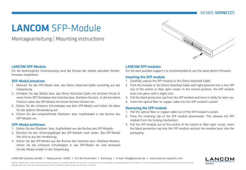 Image de la première page du manuel de l'appareil SFP-GPON-1