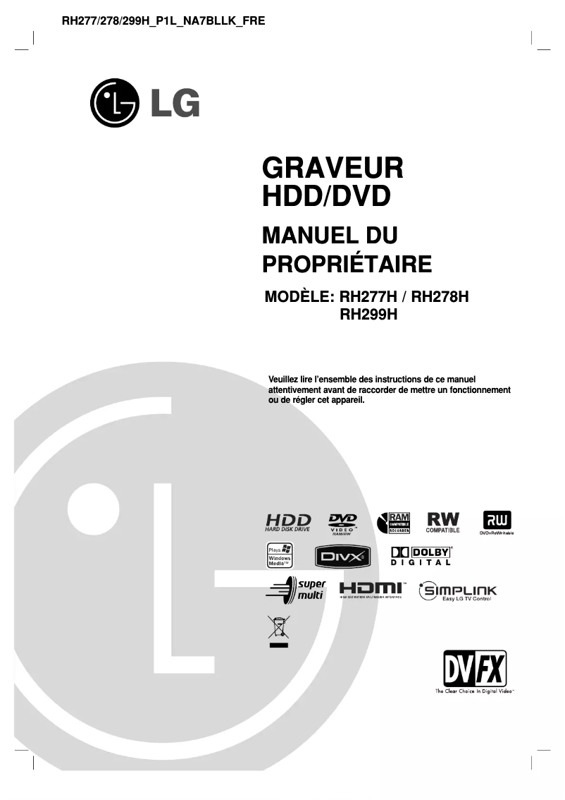 First page image of the manual for RH299H