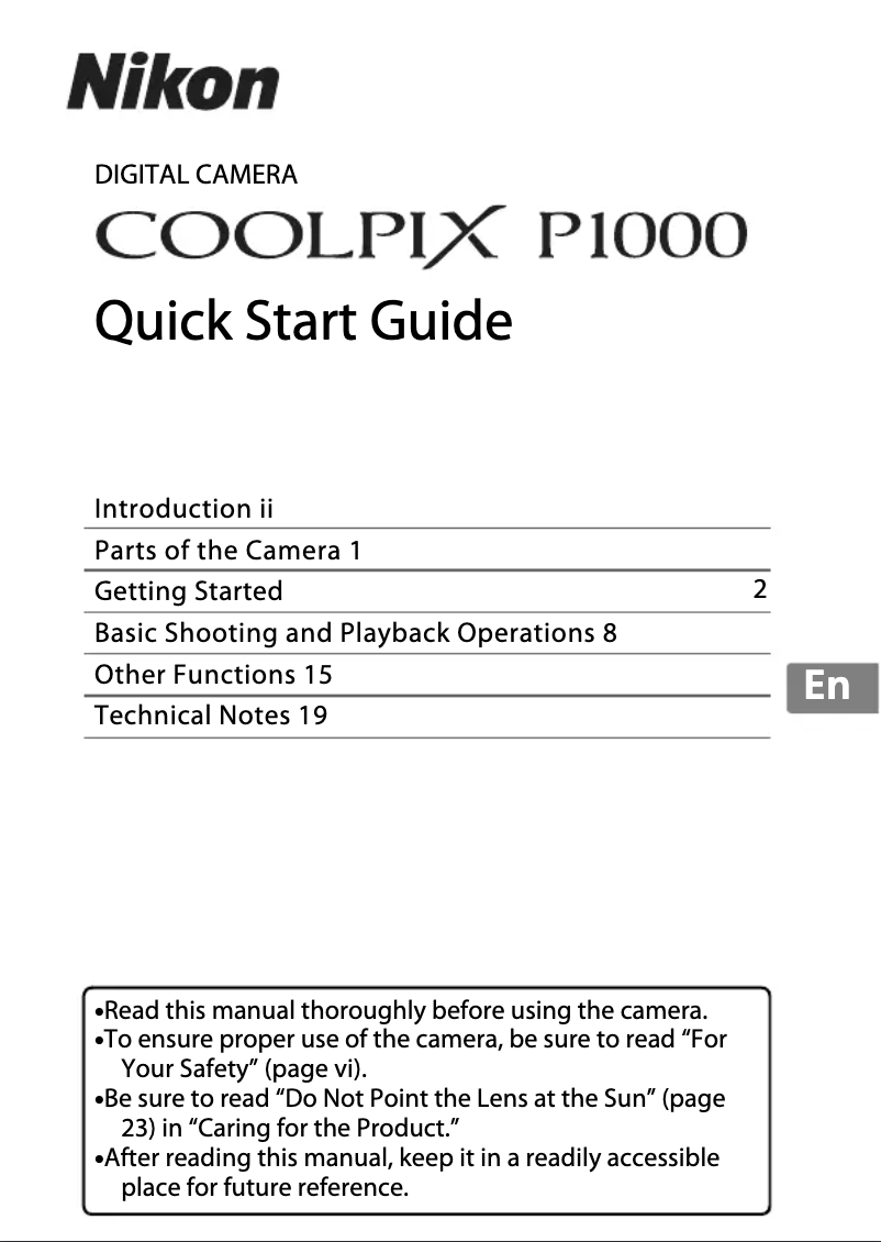 Page 1 of the manual Quick Start Guide Nikon CoolPix P1000