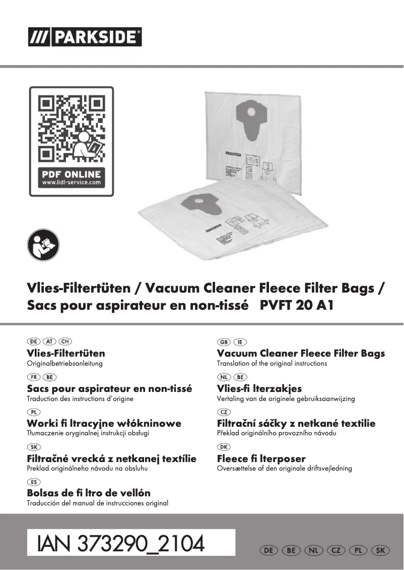 Page 1 of the manual User Manual Parkside PVFT 20 A1