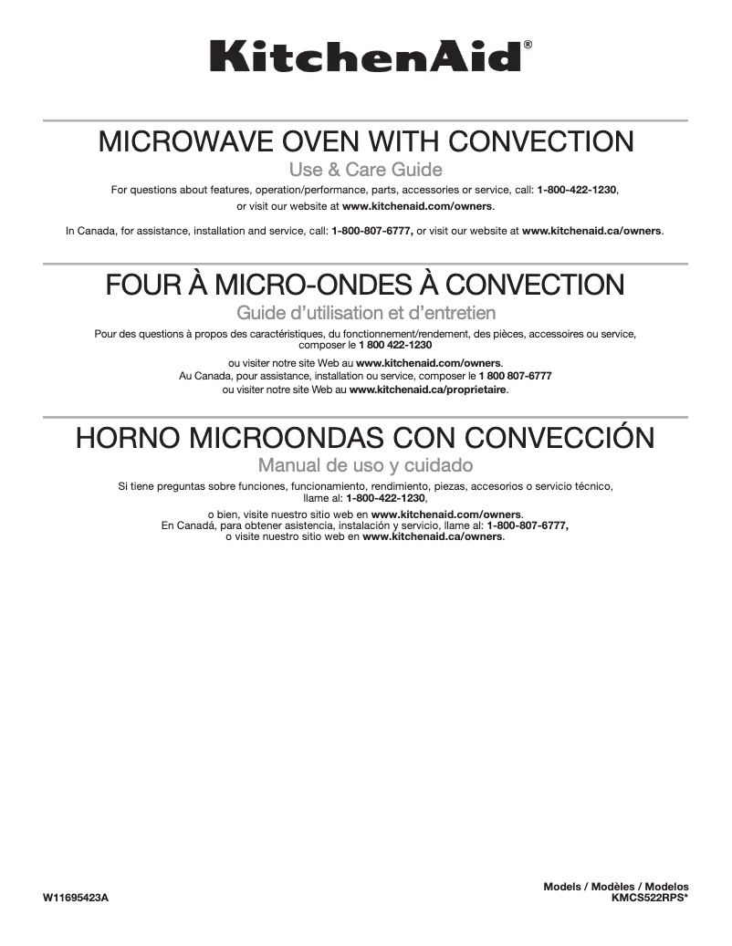Page 1 of the manual User Manual KitchenAid KMCS522RPS