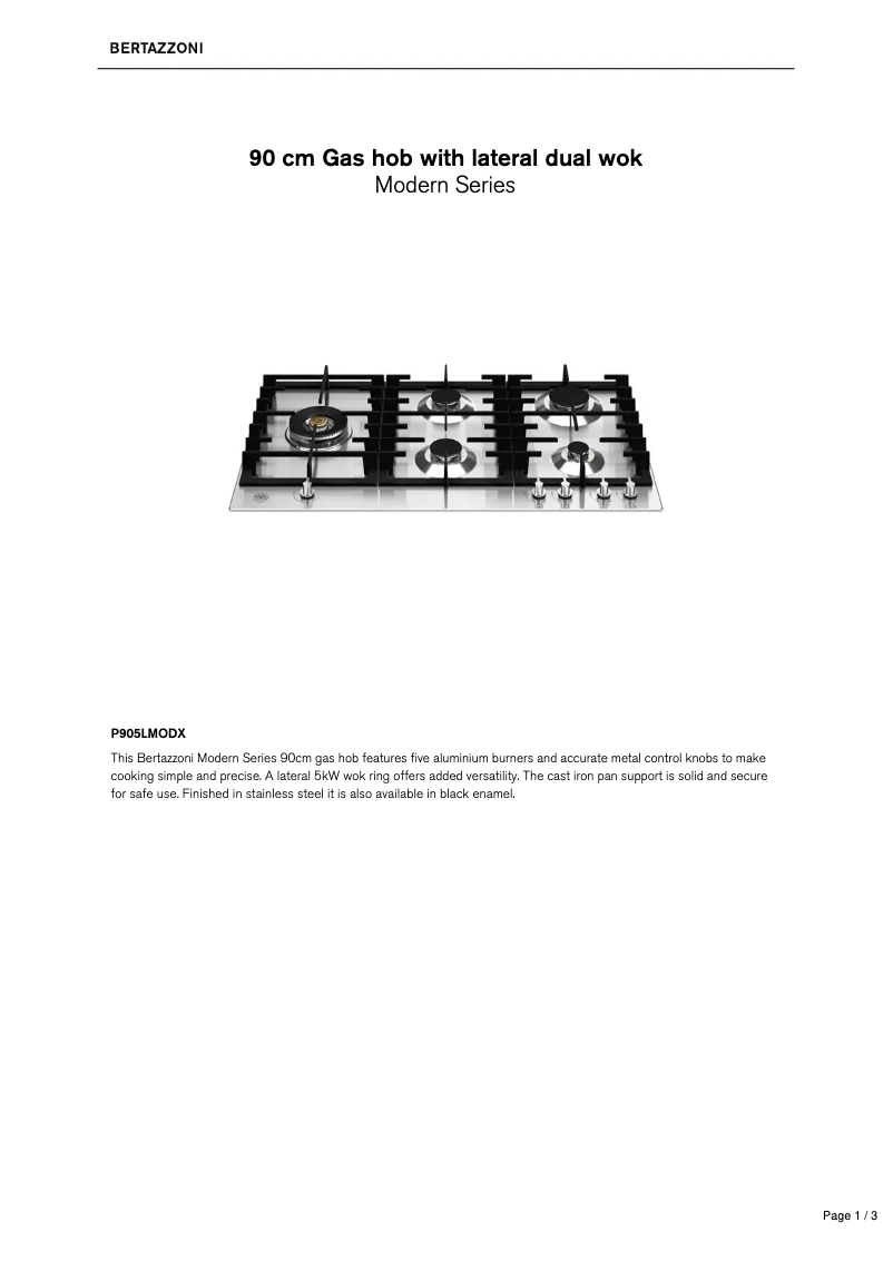 Page 1 of the manual Technical Sheet Bertazzoni P905LMODX