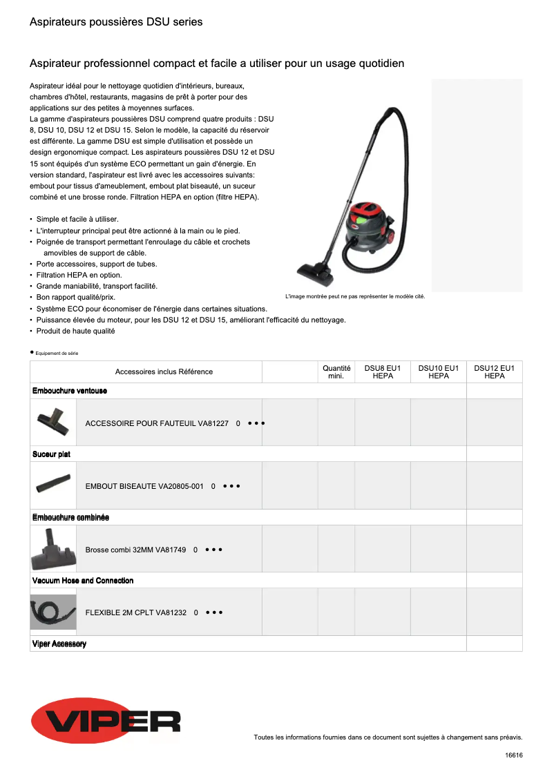 Page 1 of the manual Technical Sheet Nilfisk DSU10
