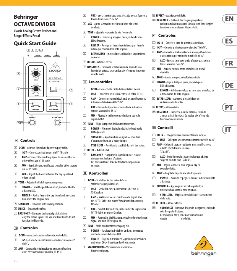 First page image of the manual for Octave Divider