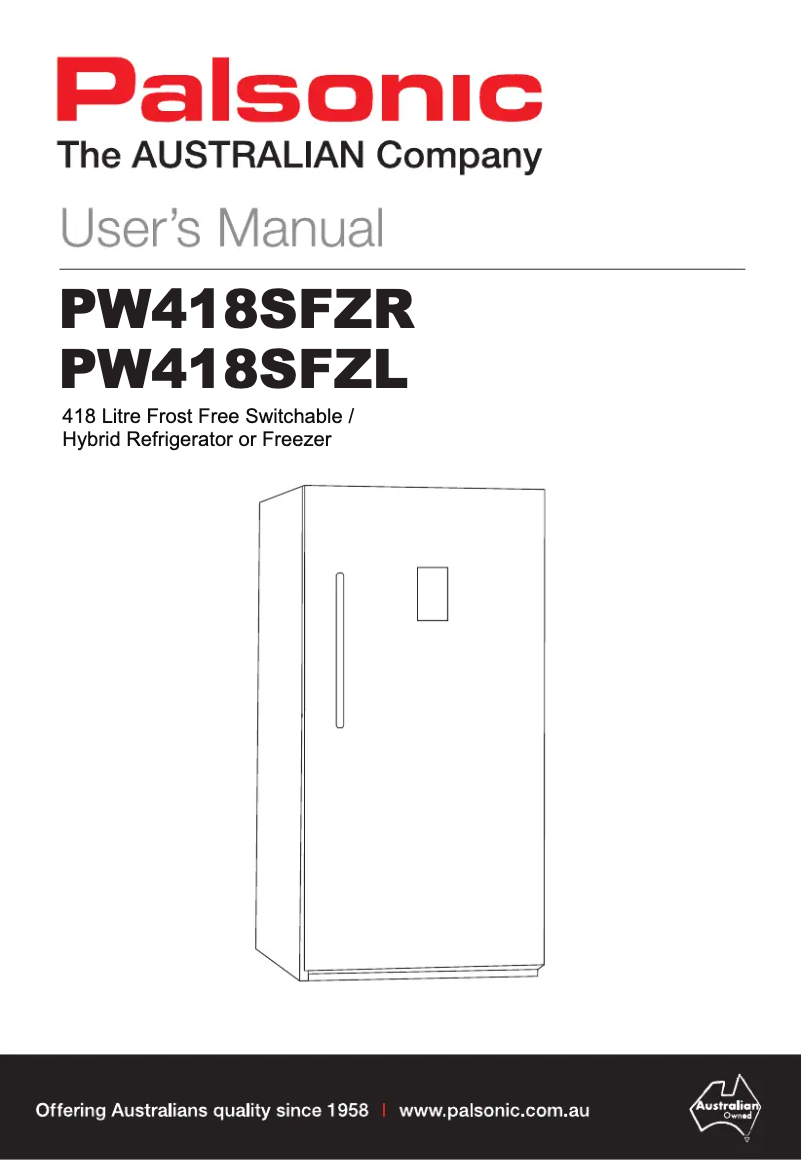 First page image of the manual for PW418SFZL
