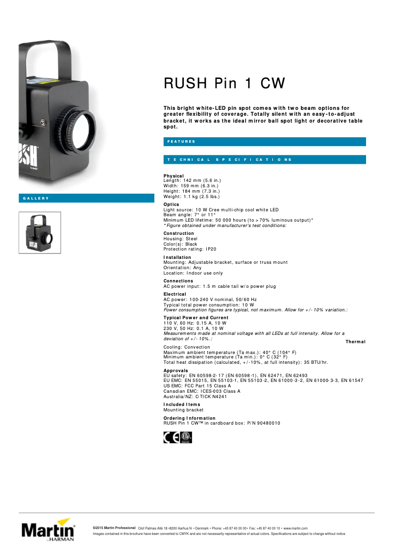 First page image of the manual for RUSH Pin 1 CW