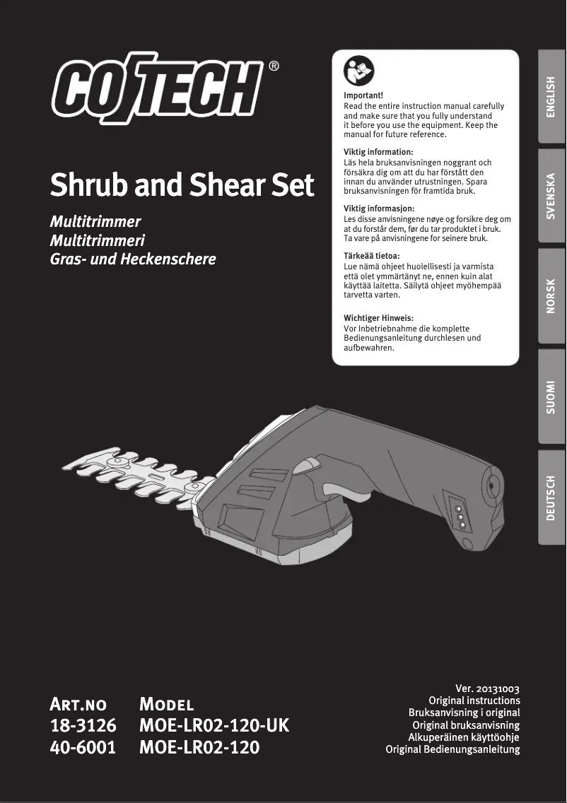 First page image of the manual for MOE-LR02-120