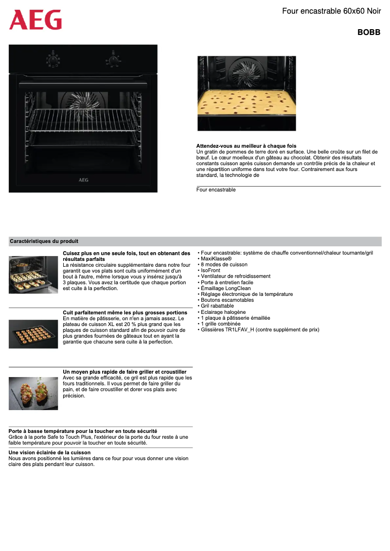 Page 1 of the manual Technical Sheet AEG BOBB