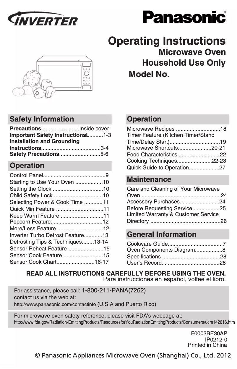 First page image of the manual for NN-SD762S