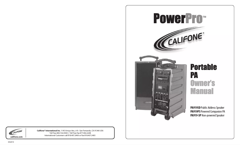 First page image of the manual for PA919PS