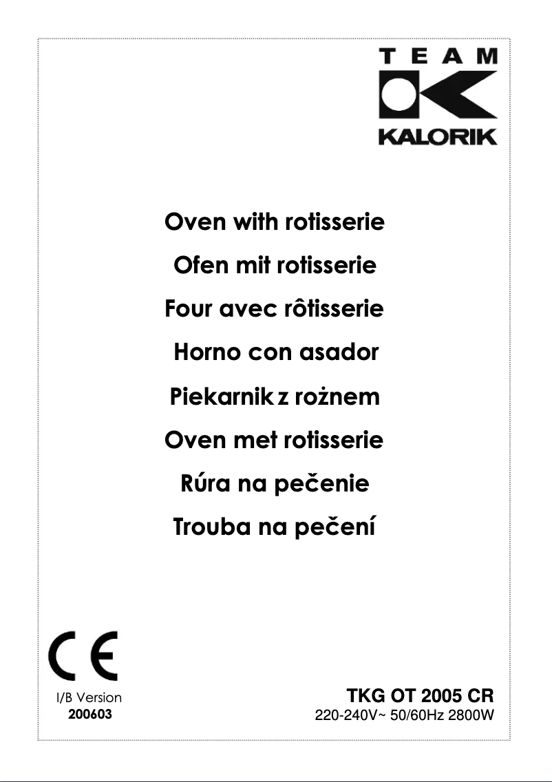 Page 1 of the manual User Manual Kalorik TKG OT 2005 CR