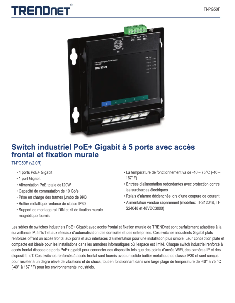 Page 1 of the manual Technical Sheet TRENDnet TI-PG50F