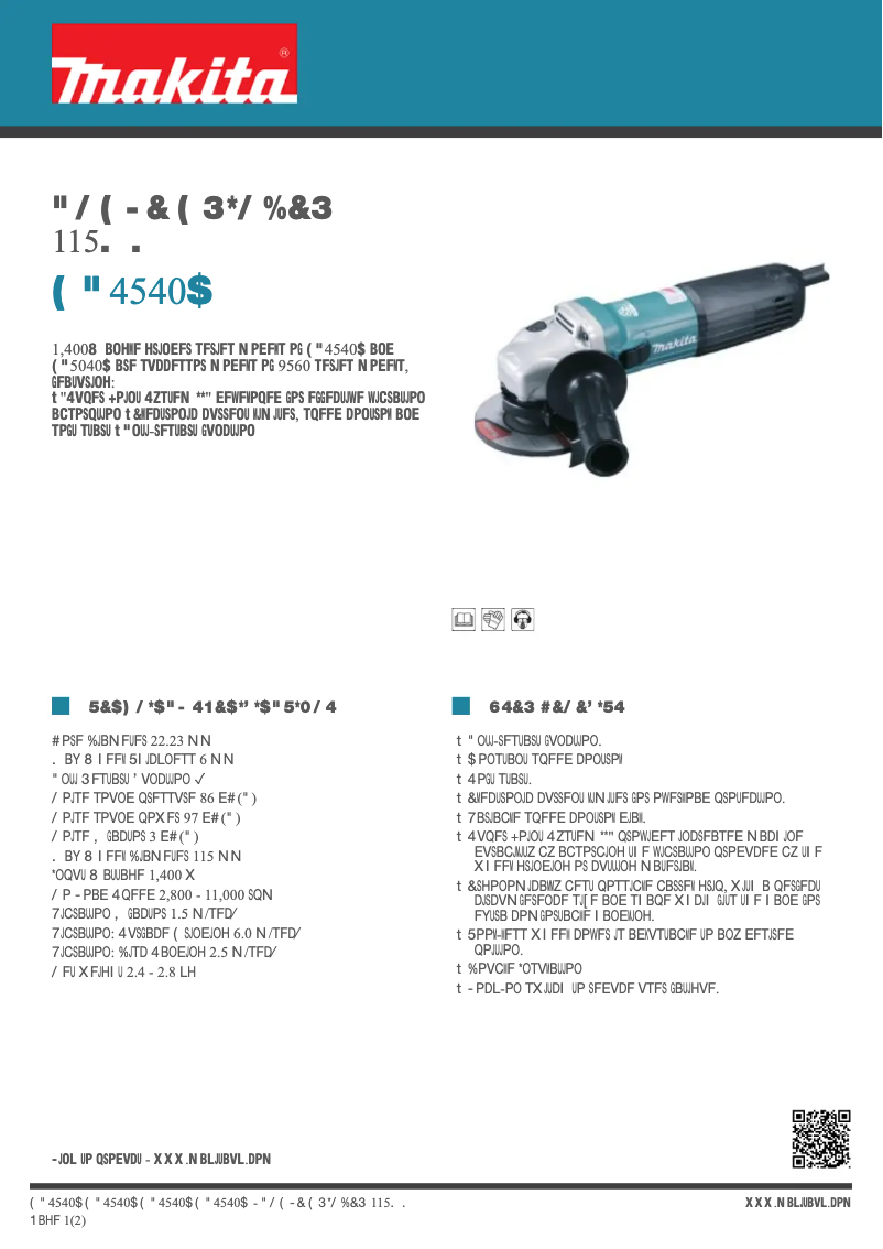 Page 1 of the manual Technical Sheet Makita GA4540C