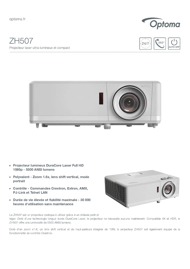 Page 1 of the manual Technical Sheet Optoma ZH507