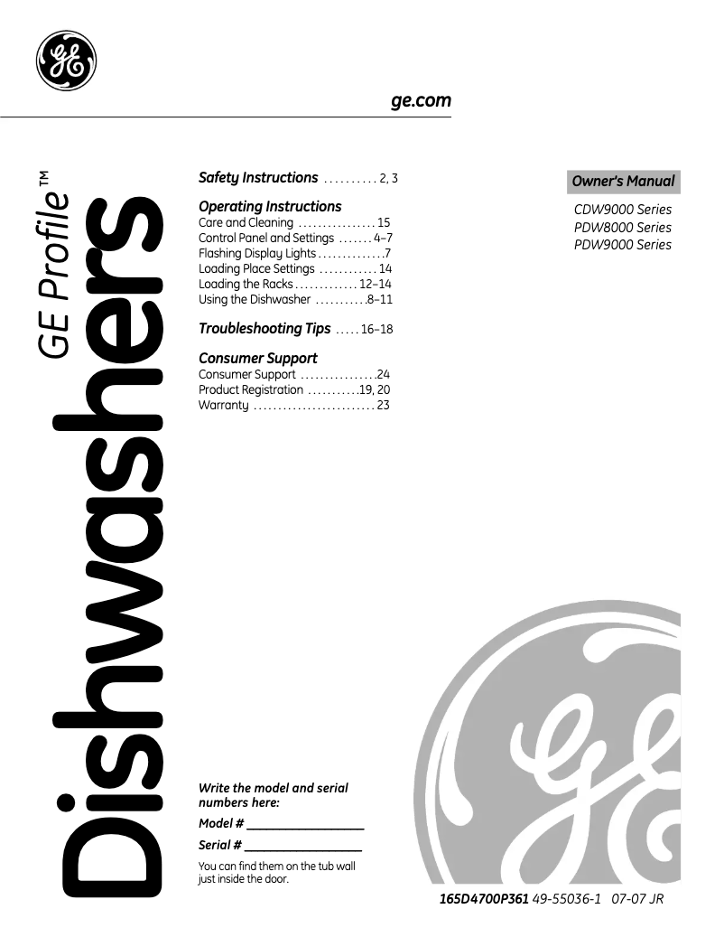 Page 1 of the manual Use and Maintenance Manual GE Profile PDW8800JWW