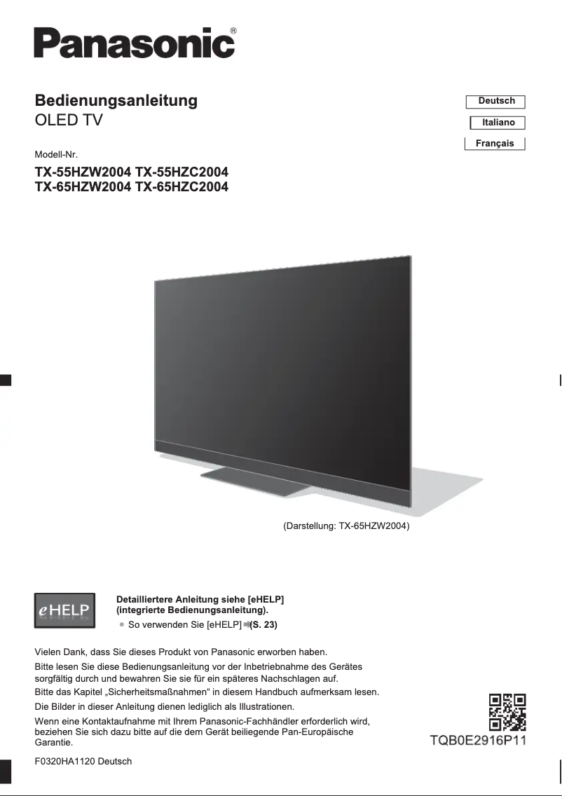 Page 1 of the manual Quick Start Guide Panasonic TX-55HZC2004