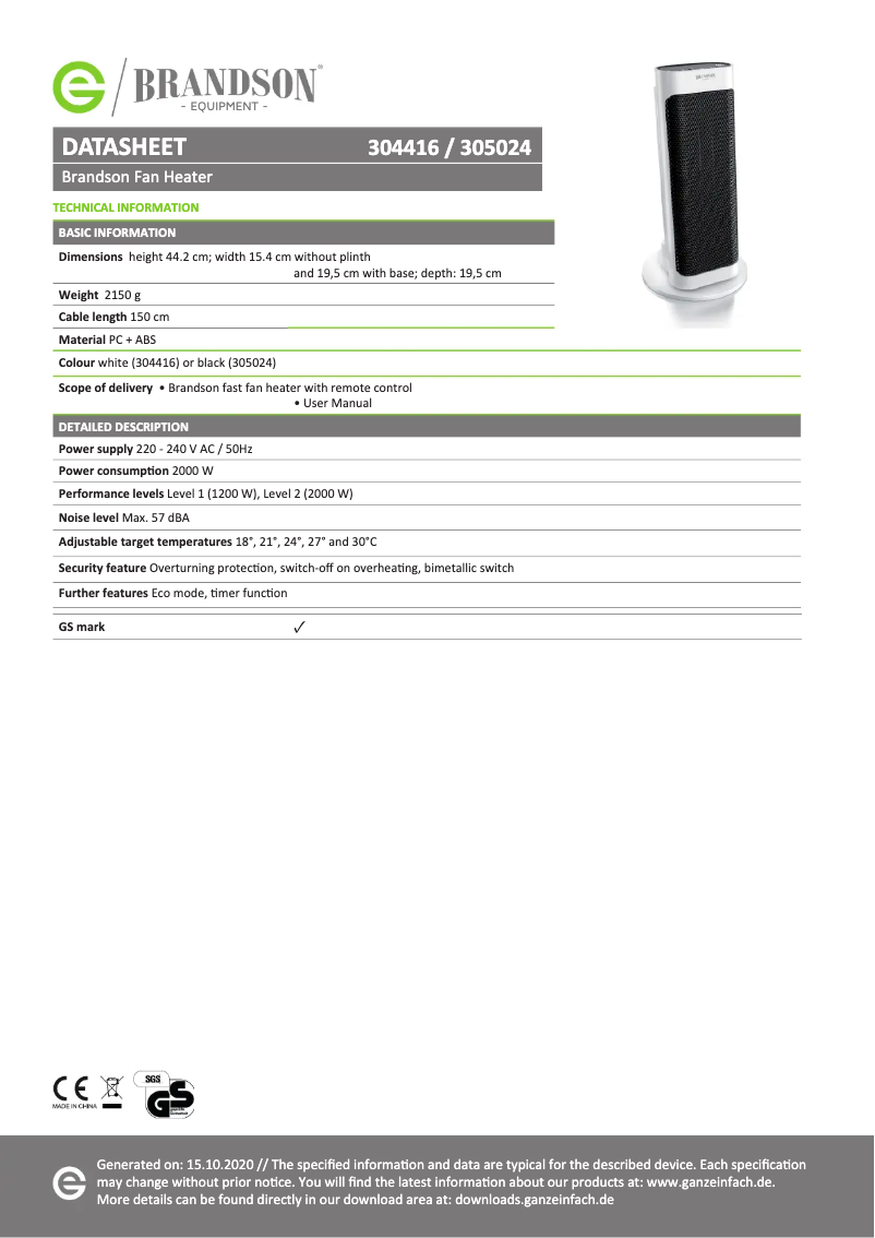 First page image of the manual for 305024