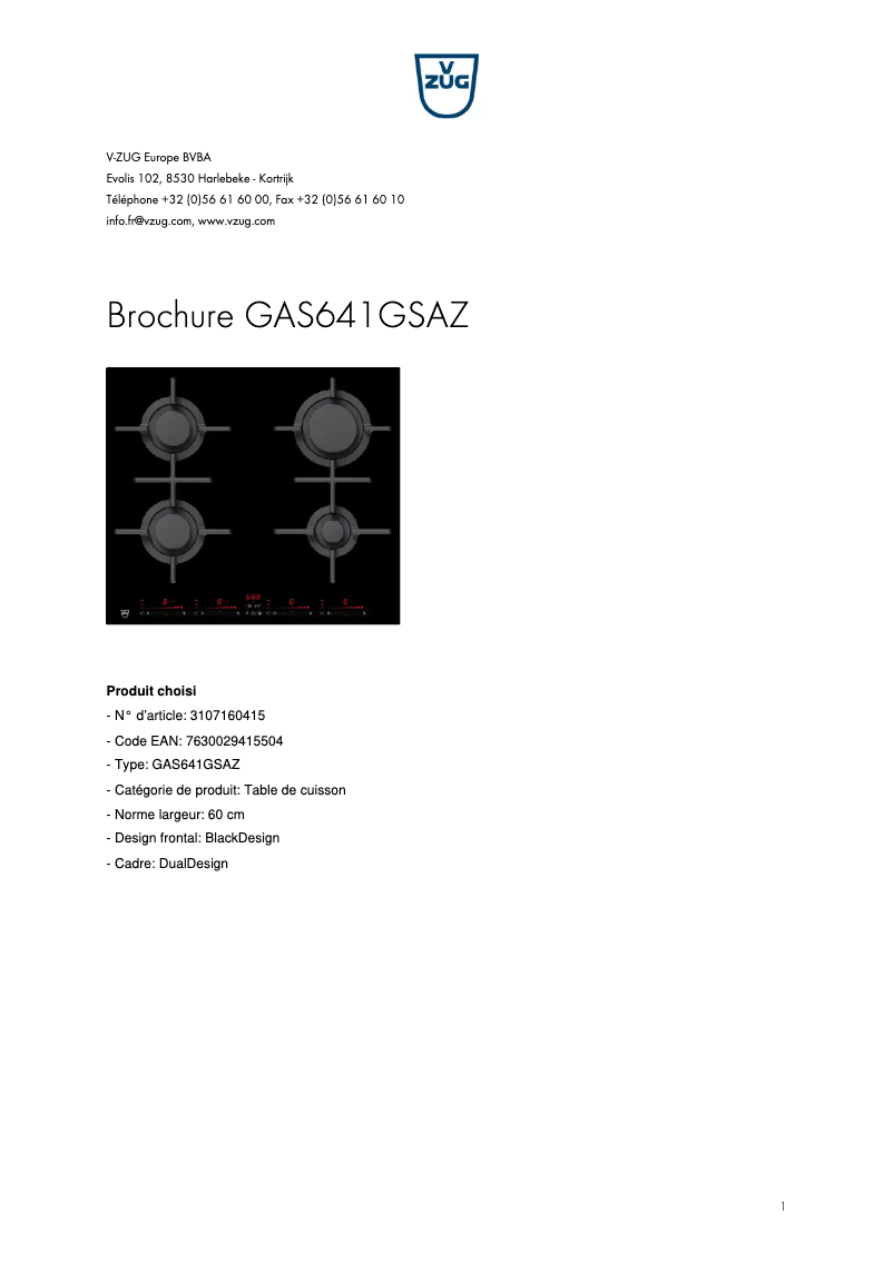 First page image of the manual for GAS641GSAZ