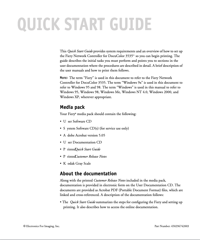 First page image of the manual for DocuColor 3535