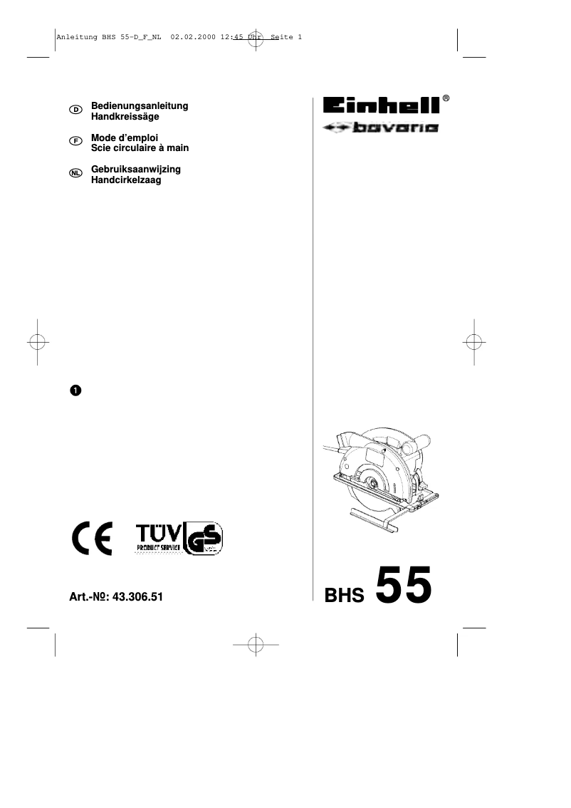 First page image of the manual for BHS 55