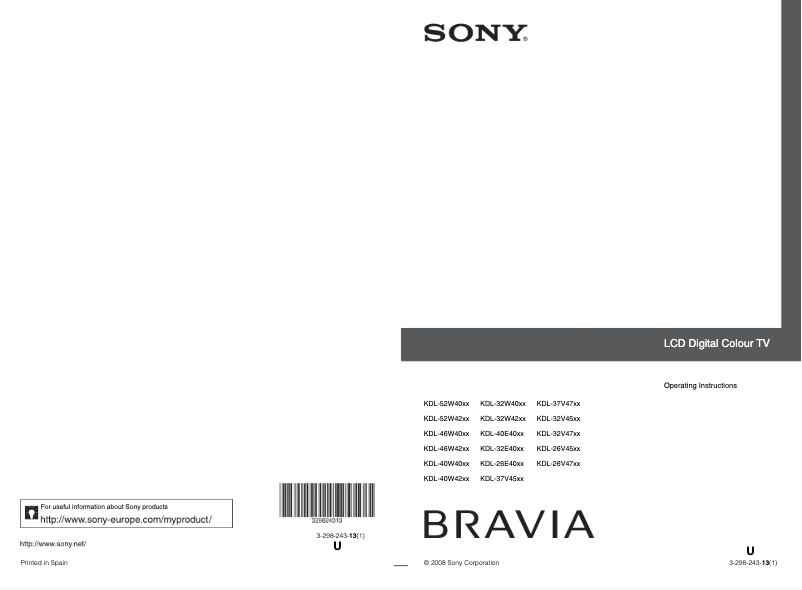 First page image of the manual for Bravia KDL-40E4000E